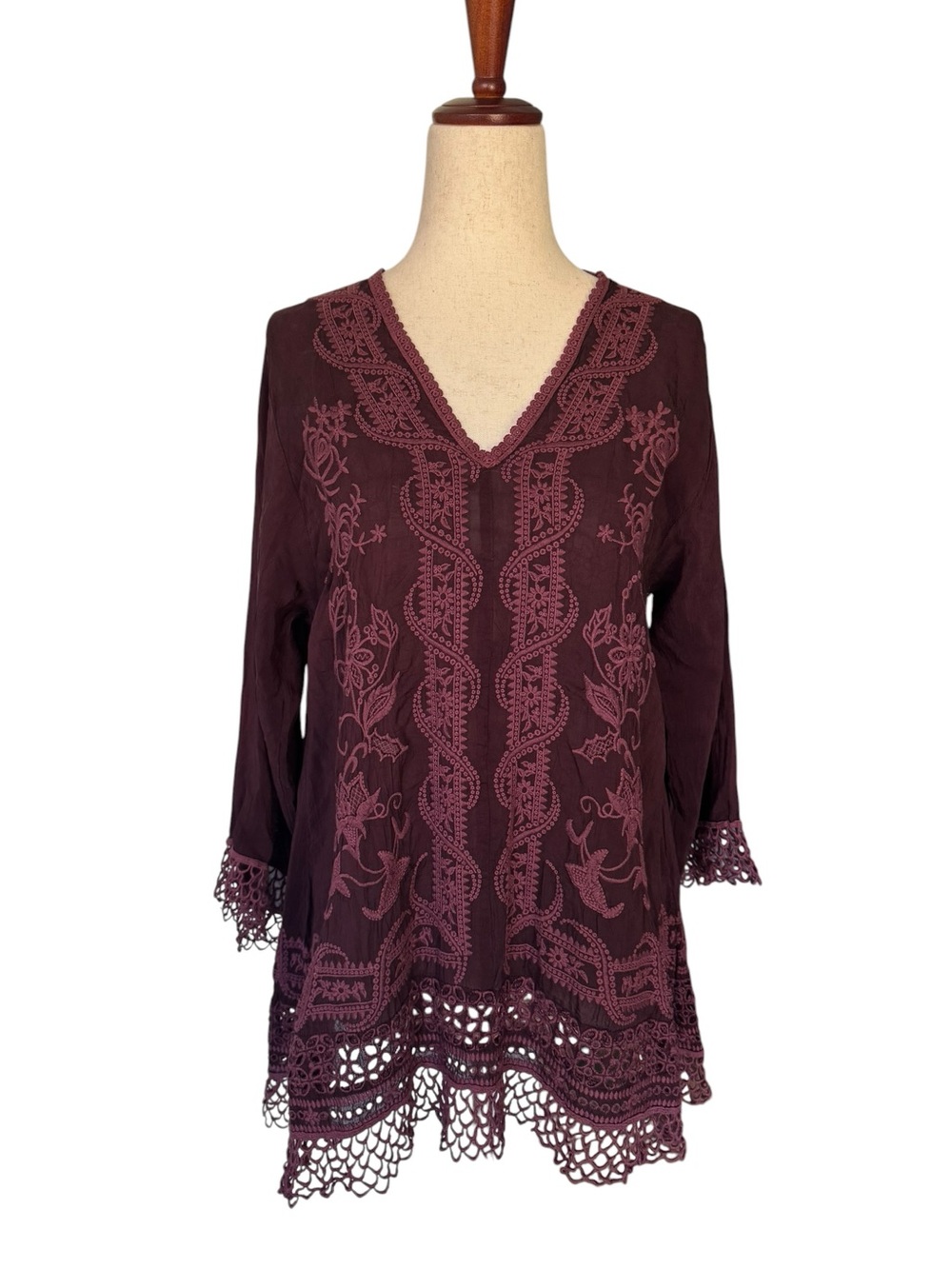 Johnny Was Assic Embroidered Top Blouse in Merlot sz XS